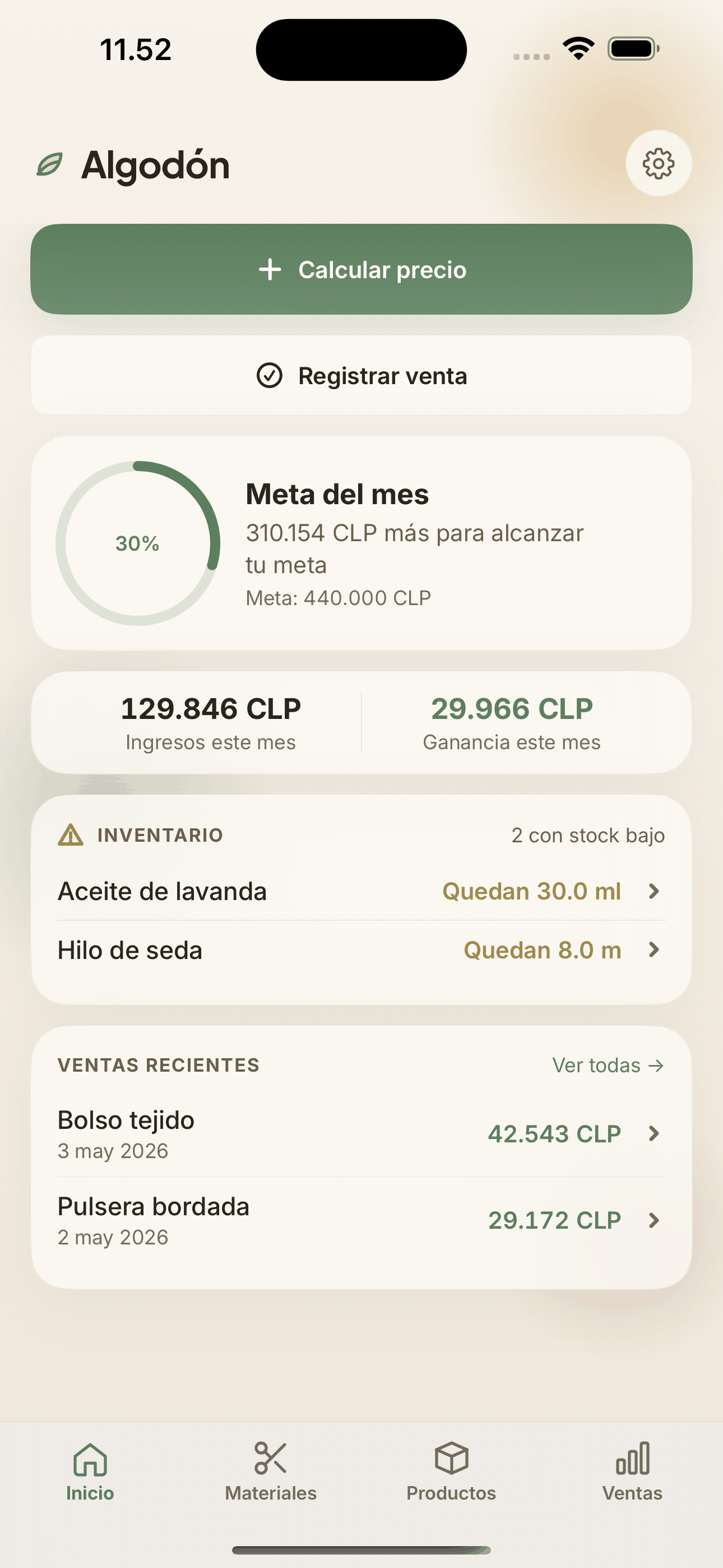 Pantalla de inicio