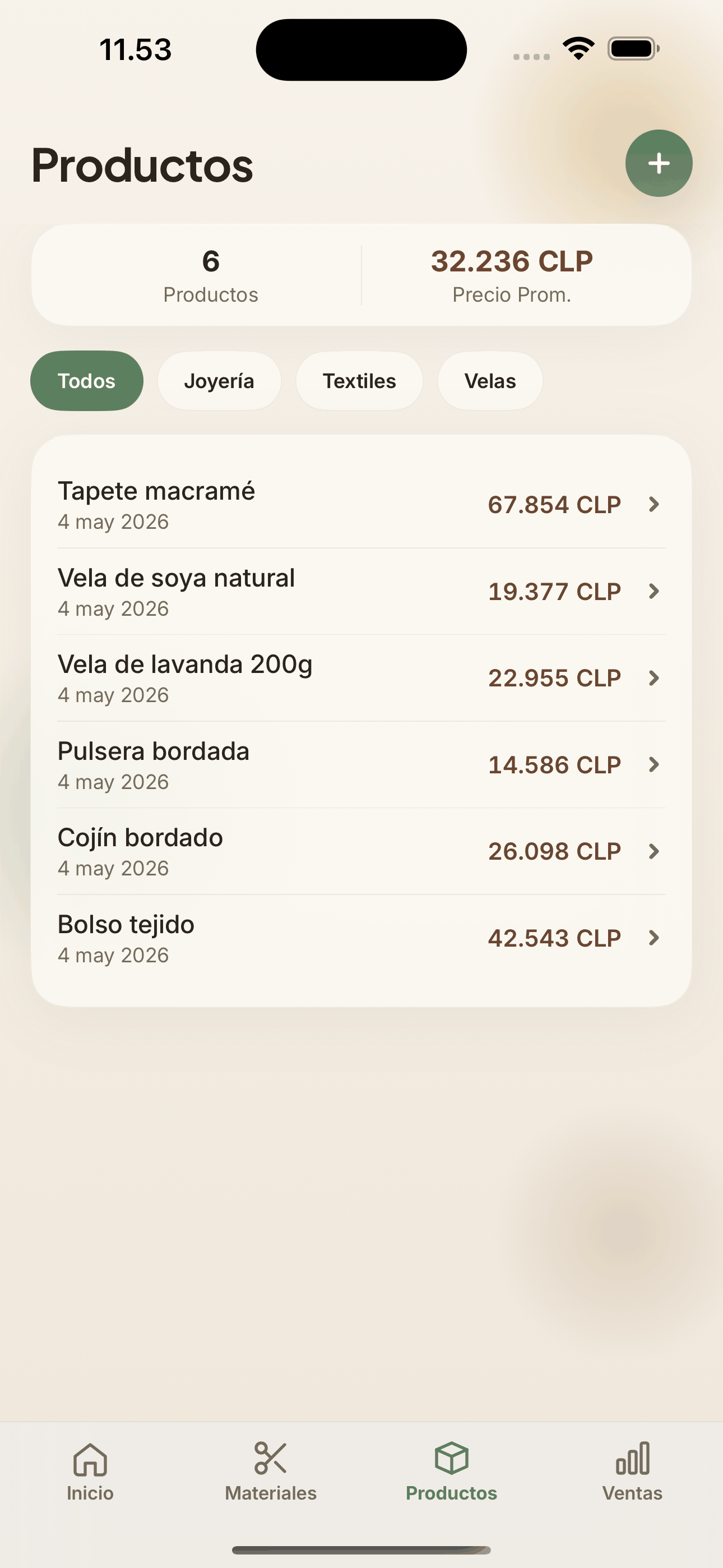 Pantalla de productos
