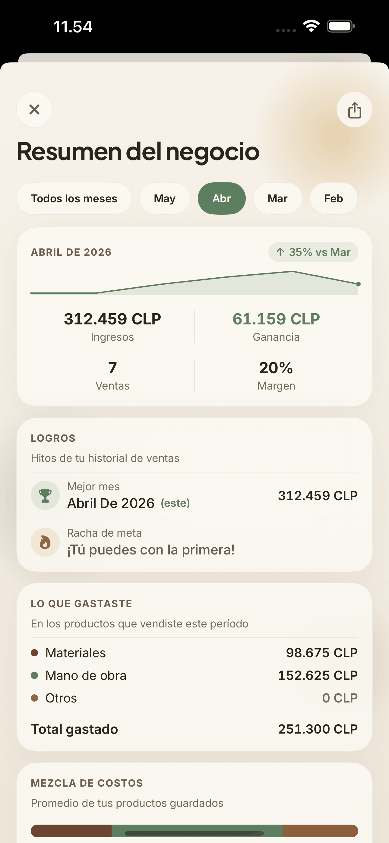 Pantalla de resumen